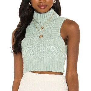 For Love and Lemons Dominique Crop Sweater Tank Green Size M NWT